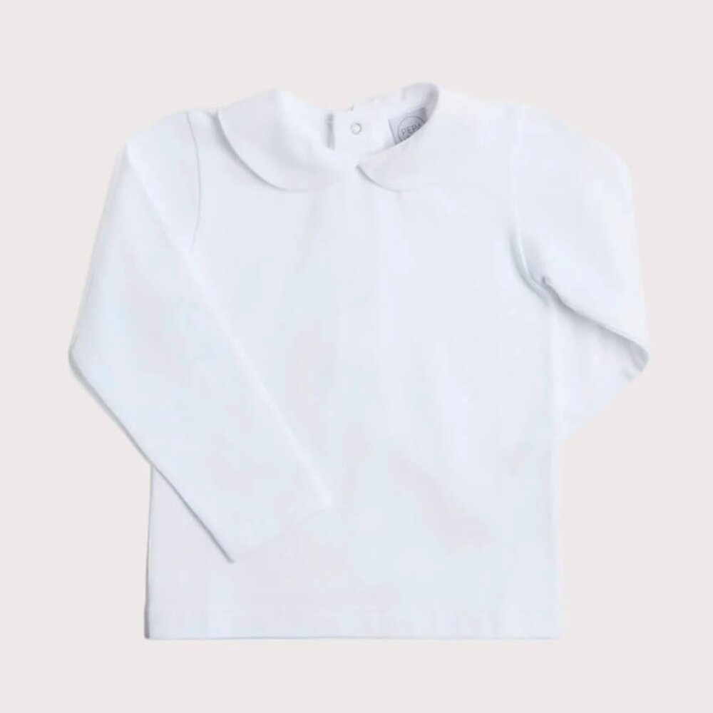 Peter Pan Collar Long Sleeve Top in White